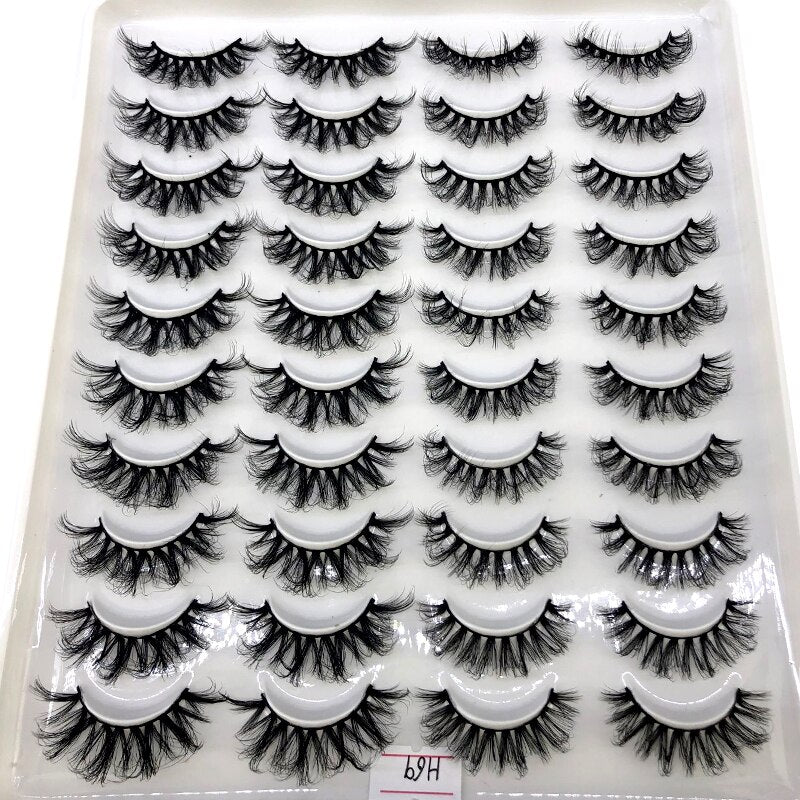 20 pairs long Natural Mink False Eyelashes Cross Dense Handmade Cotton Stalk Eye Lashes Mink Fake Eyelashes