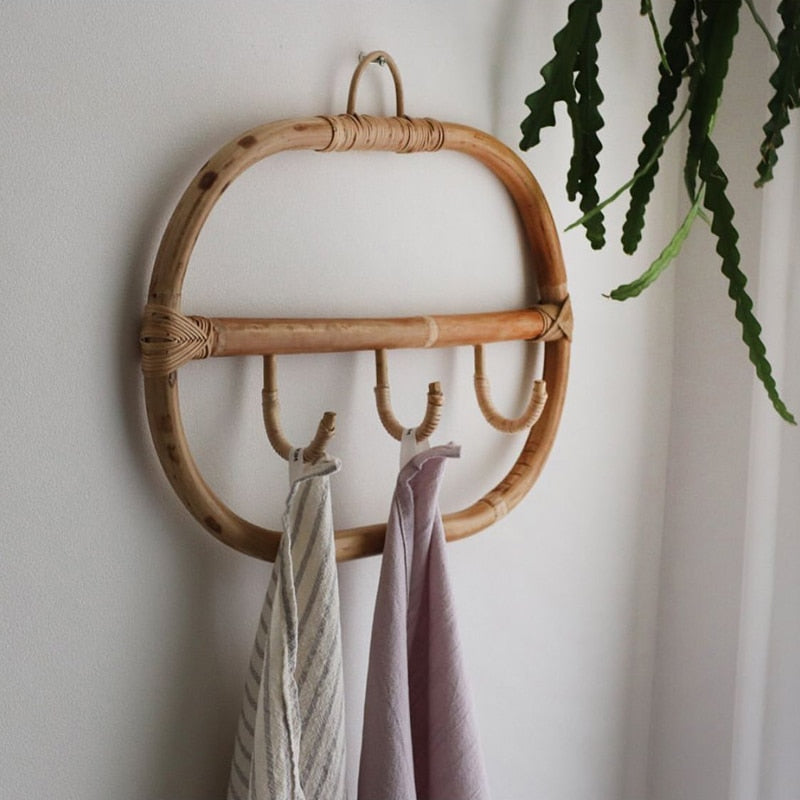 Rattan Wall Hooks Clothes Hat Hanging Hook Crochet Nordic Vintage Cloth Holder Organizer Hangers Dorm Decor