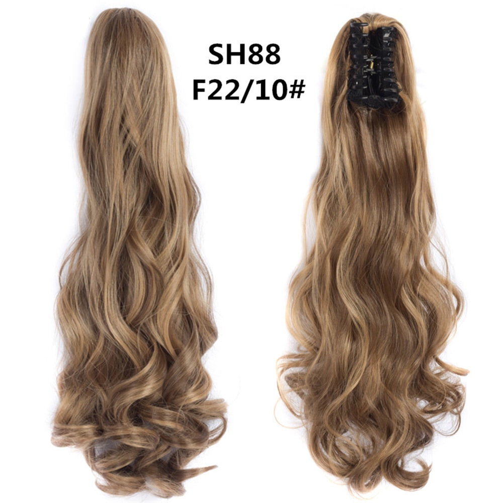 20Inch Short Curly Wavy Ponytail Hair Extensions Synthetic Claw On Hairpieces For Women Brown Black Color