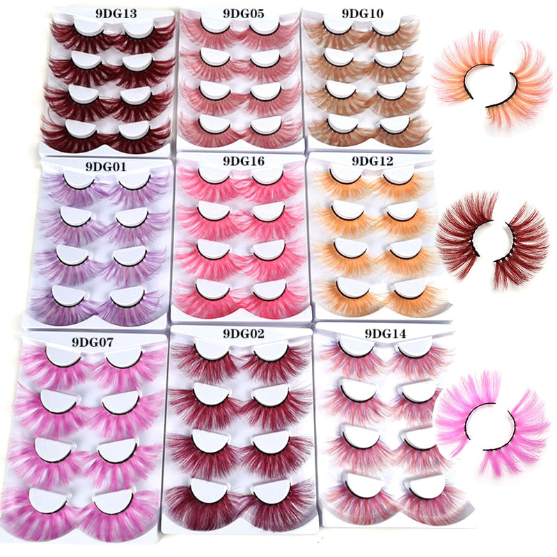 25mm 27mm Long Colorful Eyelashes Hot Pink Faux Mink Colored Lashes Cruelty Free Cosplay Halloween Cilias