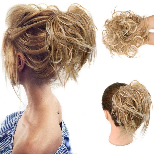 Synthetic Messy Scrunchies Elastic Hair Extension Band Hair Bun Straight Updo Hairpiece High Temperture Fiber Natural Fake Hair