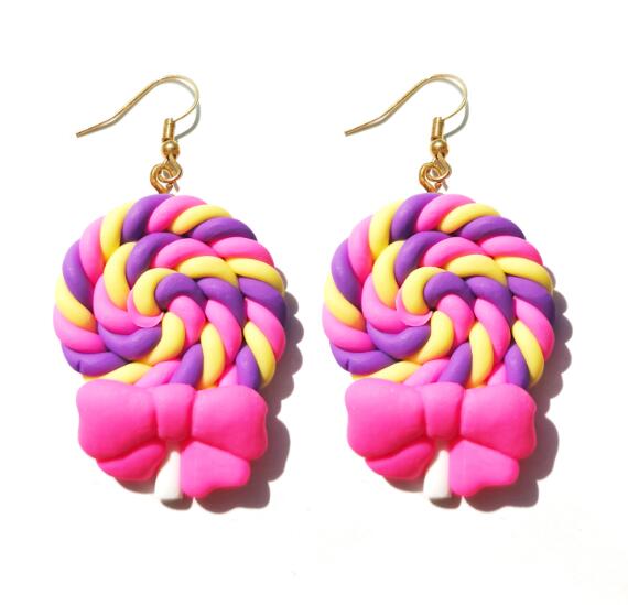 Resin Lollipop Drop Earrings Jewelry Custom Made Handmade Cute Cotton Candy