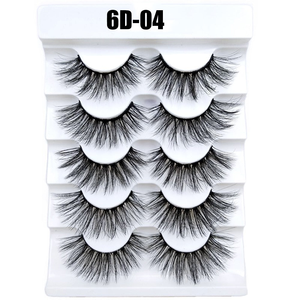 5 Pairs 3D Faux Mink Hair False Eyelashes Wispies Fluffies Drama Natural Long Soft Handmade Cruelty-free Black Lashes