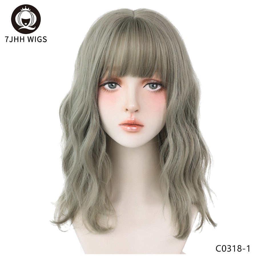 Blue Deep Wave Wig With Bangs Long Omber Brown Hair Layered Heat Resistant Cosplay Party Synthetic Wig