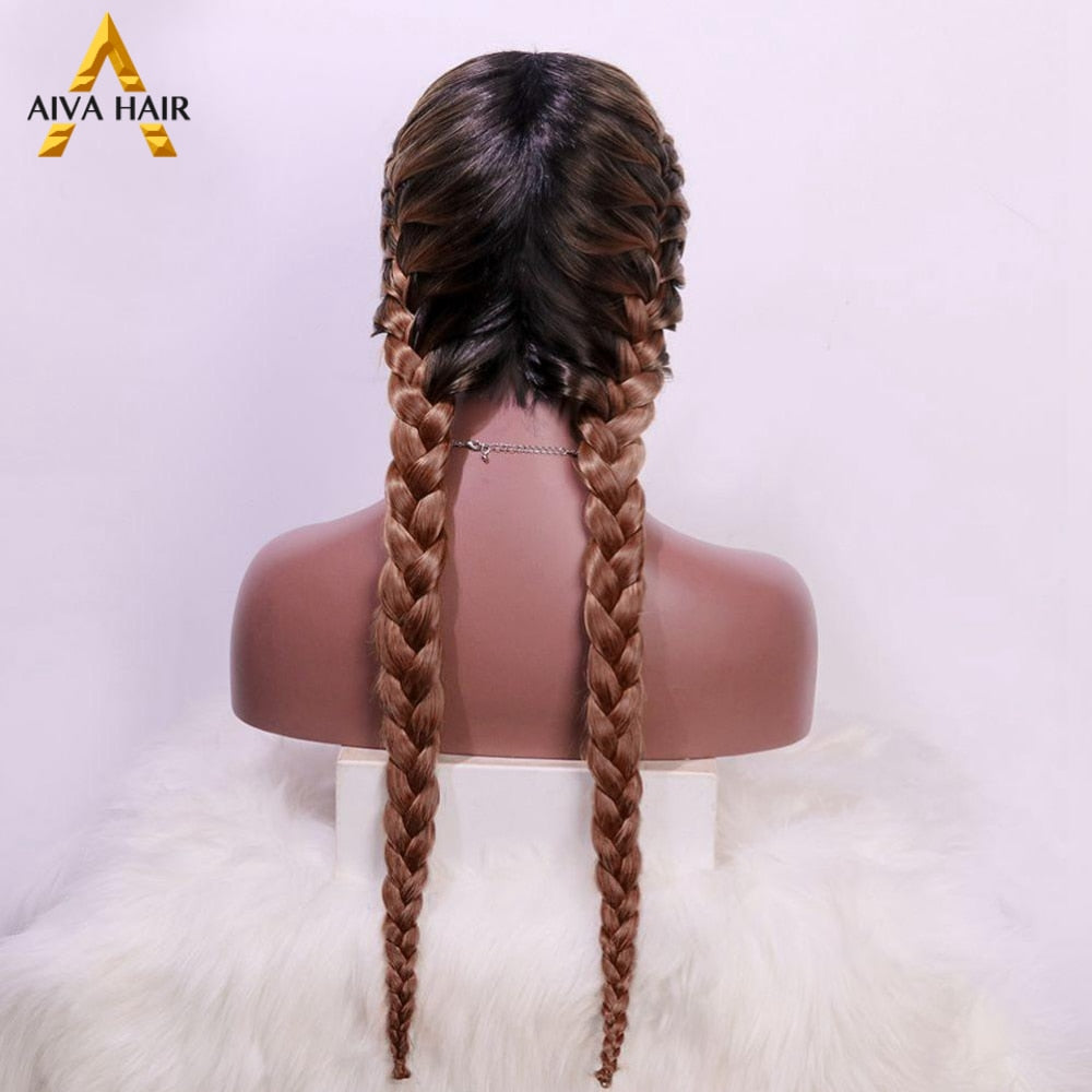 Heat Resistant Synthetic Box Braid Wig Ombre Orange Blonde Synthetic Lace Front Wig Cosplay Braided Wigs