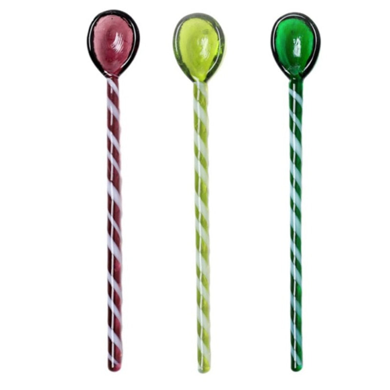 3Pcs Glass Spoons Coffee Spoon Long Handle Dessert Color Glass Teaspoons Clear Petite Teaspoons Coffee Mixing Tea Stirrer