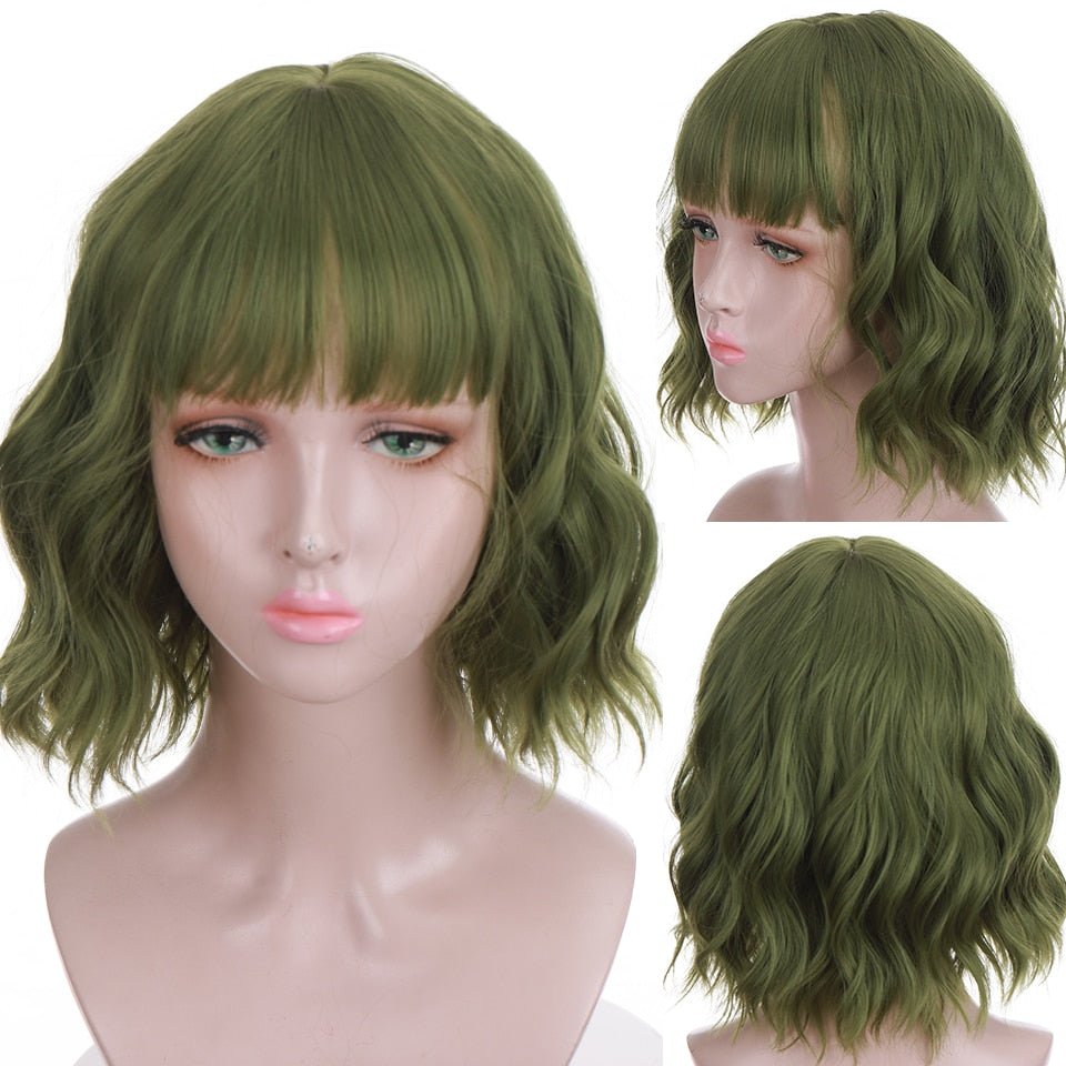Synthetic Wigs For Women Daily Cosplay Long Water Wave  Lolita Wig With Bangs Cold Brown Heat Resistant Hair Bob Wig