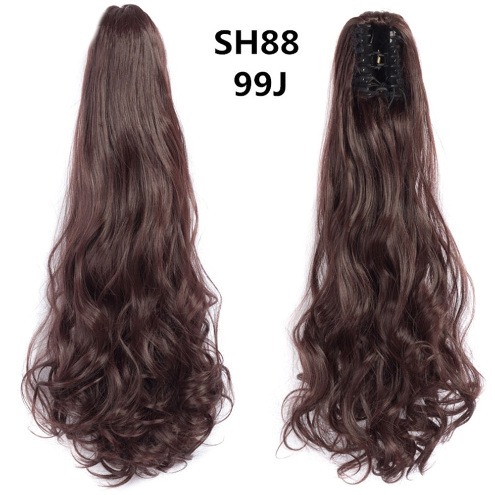 20Inch Short Curly Wavy Ponytail Hair Extensions Synthetic Claw On Hairpieces For Women Brown Black Color