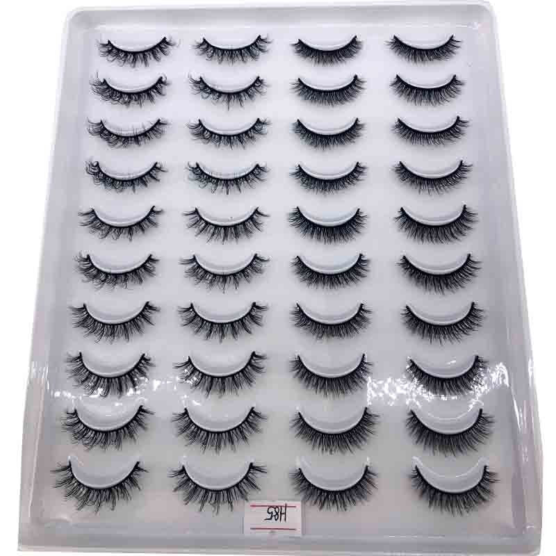 20 pairs long Natural Mink False Eyelashes Cross Dense Handmade Cotton Stalk Eye Lashes Mink Fake Eyelashes