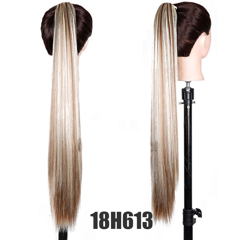Synthetic 24inch Claw Clip Ponytail Extension Wavy Ponytail Long Straight Hair Ponytail Extension Clip Type Woman Wig