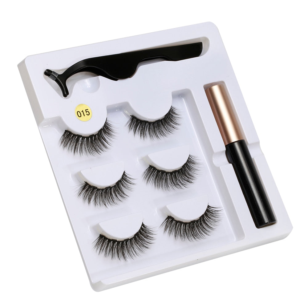 Magnetic Liquid Eyeliner& Magnetic False Eyelashes &Tweezer Set Waterproof Long Lasting Extension