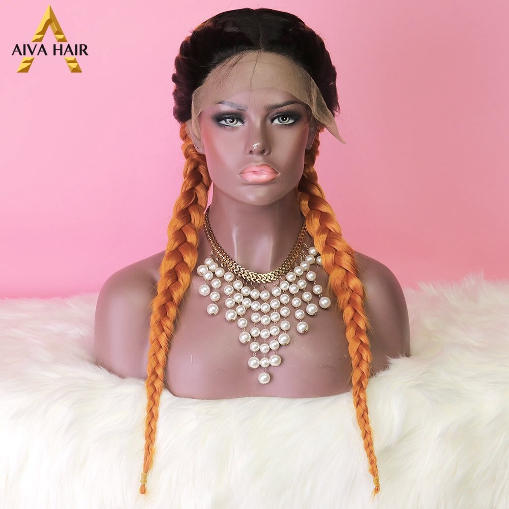 Heat Resistant Synthetic Box Braid Wig Ombre Orange Blonde Synthetic Lace Front Wig Cosplay Braided Wigs