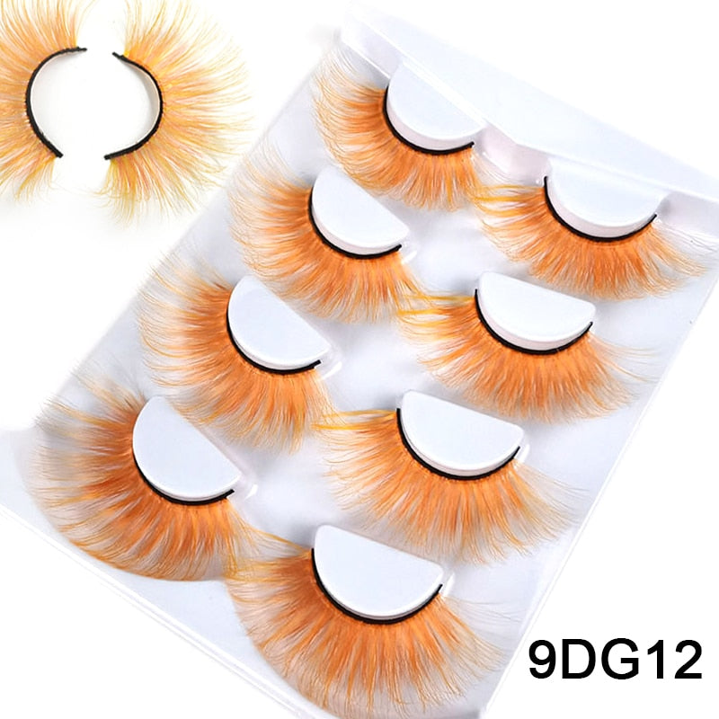 25mm 27mm Long Colorful Eyelashes Hot Pink Faux Mink Colored Lashes Cruelty Free Cosplay Halloween Cilias