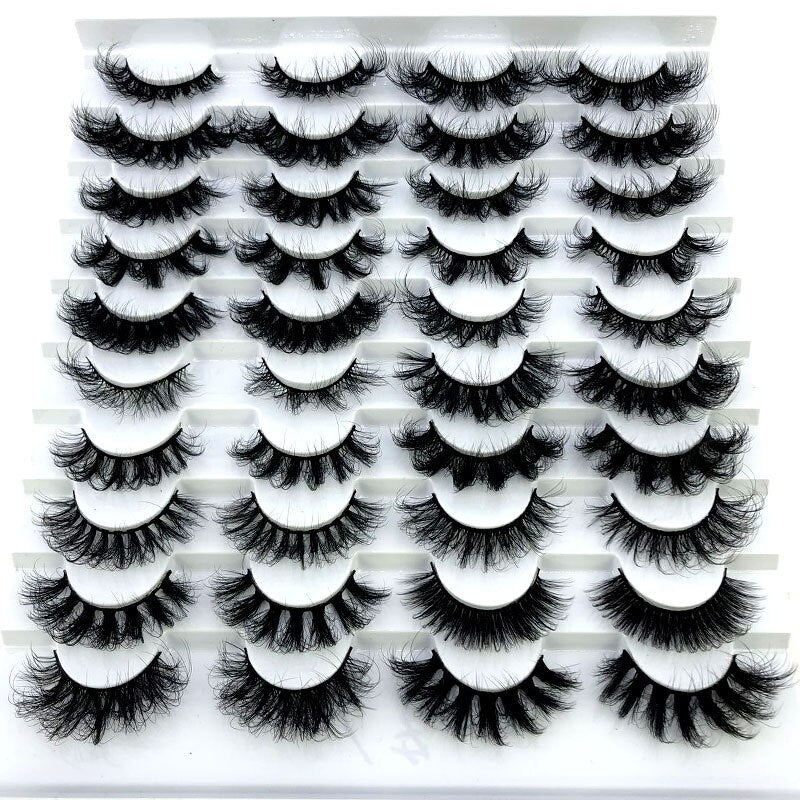 20 pairs long Natural Mink False Eyelashes Cross Dense Handmade Cotton Stalk Eye Lashes Mink Fake Eyelashes