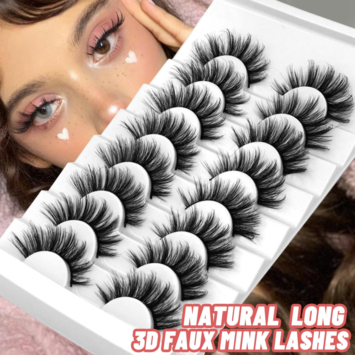 3D Mink Lashes 5/8 Pairs Natural False Eyelashes Fluffy Soft Wispy Volume Dramatic Long Cross Eyelash