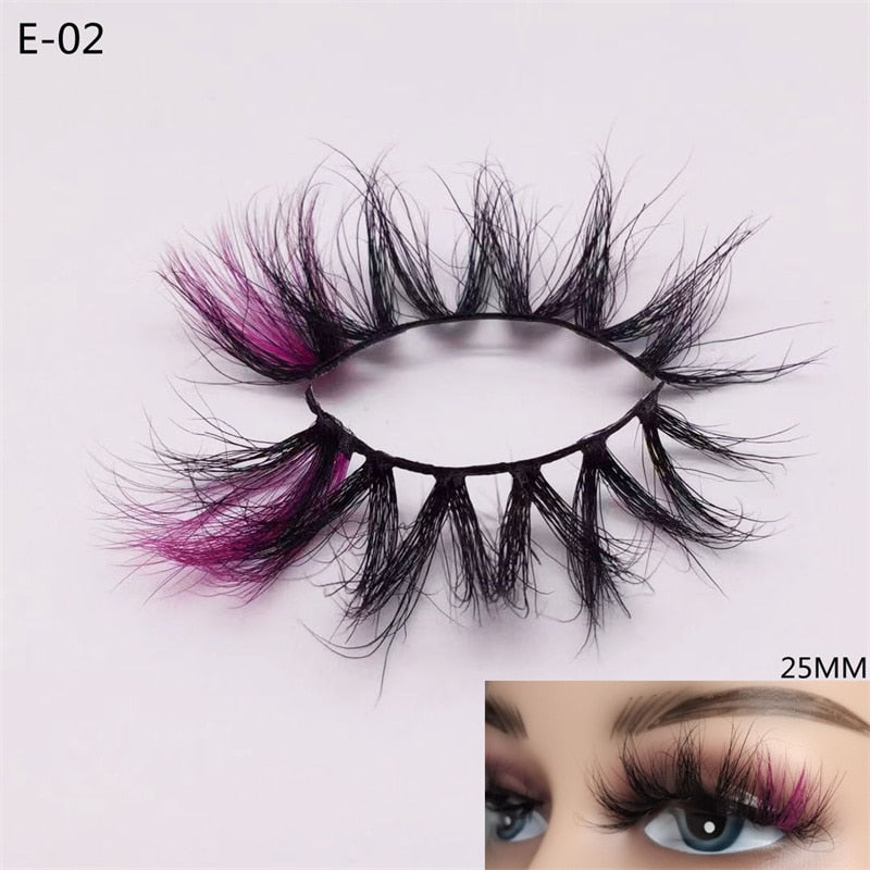 3D Mink Eyelashes Colorful 100% Mink Lashes Mix Color Pink Blue Red White False Eyelashes Fluffy Soft Cilias
