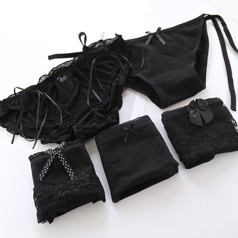 Women Panties Cotton Lace Sexy Girls Underwear Bow Perspective Underpants Breathable Briefs