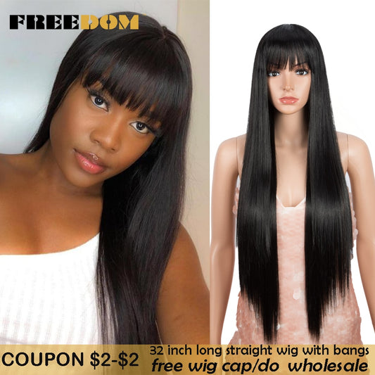 Long Straight Wig With Bangs Synthetic Wigs White Purple Ombre Wig Heat Resistant Fiber Cosplay Wigs