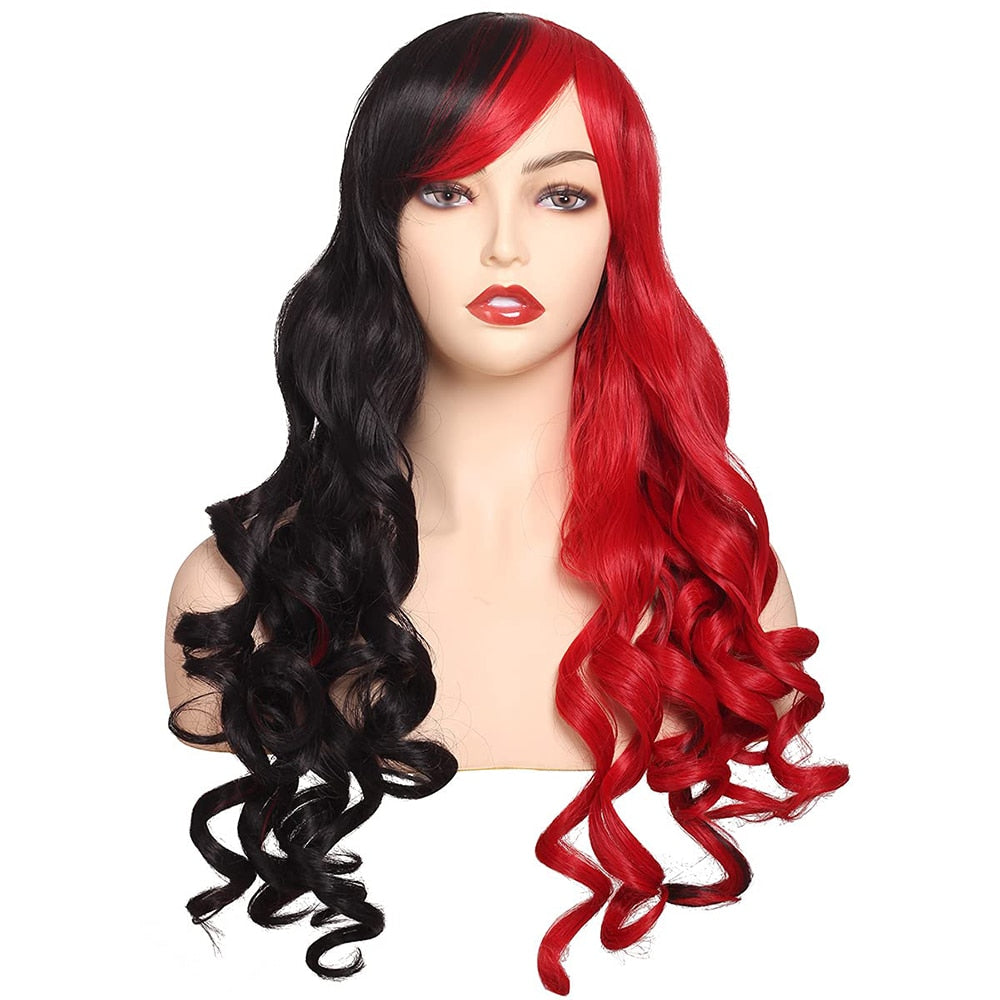 Long Curly Hair Ponytail Lolita Cosplay Lady Synthetic Wig Double Ponytail Detachable Black Gold Pink Purple Gradient Wig