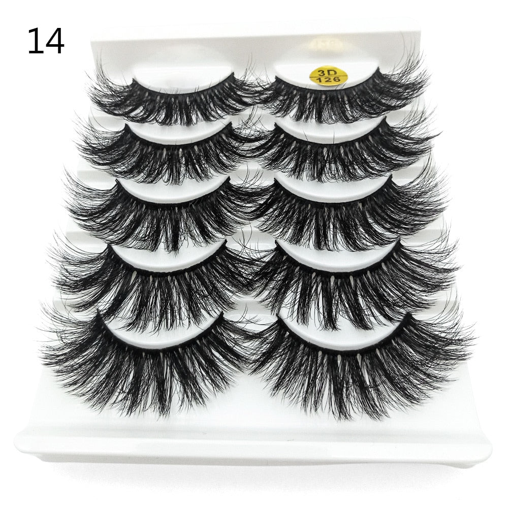 5 Pairs 3D Faux Mink Hair False Eyelashes Wispies Fluffies Drama Natural Long Soft Handmade Cruelty-free Black Lashes