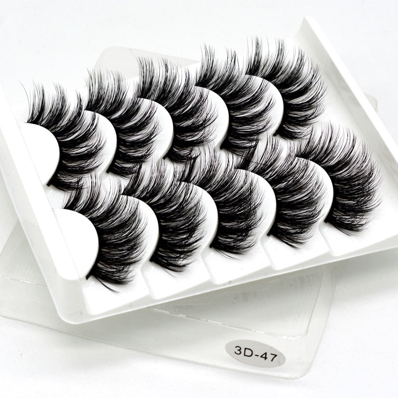 3D Mink Lashes 2/5/8 Pairs Natural False Eyelashes Fluffy Soft Wispy Volume Dramatic Long Cross Eyelash Extension