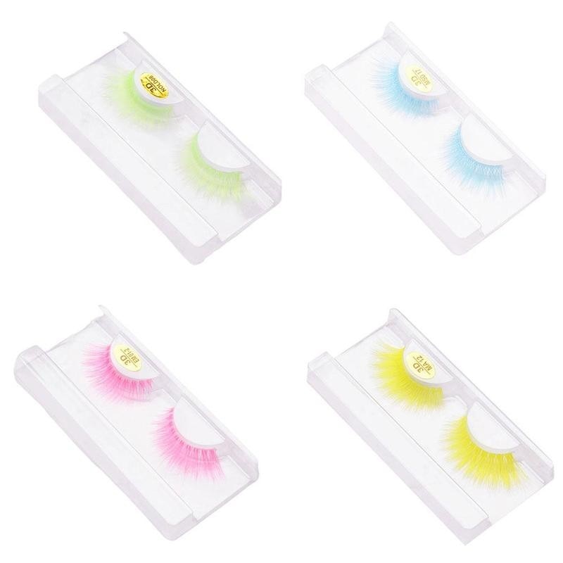 5D Colorful False Eyelashes Faux Mink Lashes Color Pink Blue Yellow Green Fake Eyelash Fluffy Soft Cilias Halloween Eye Makeup