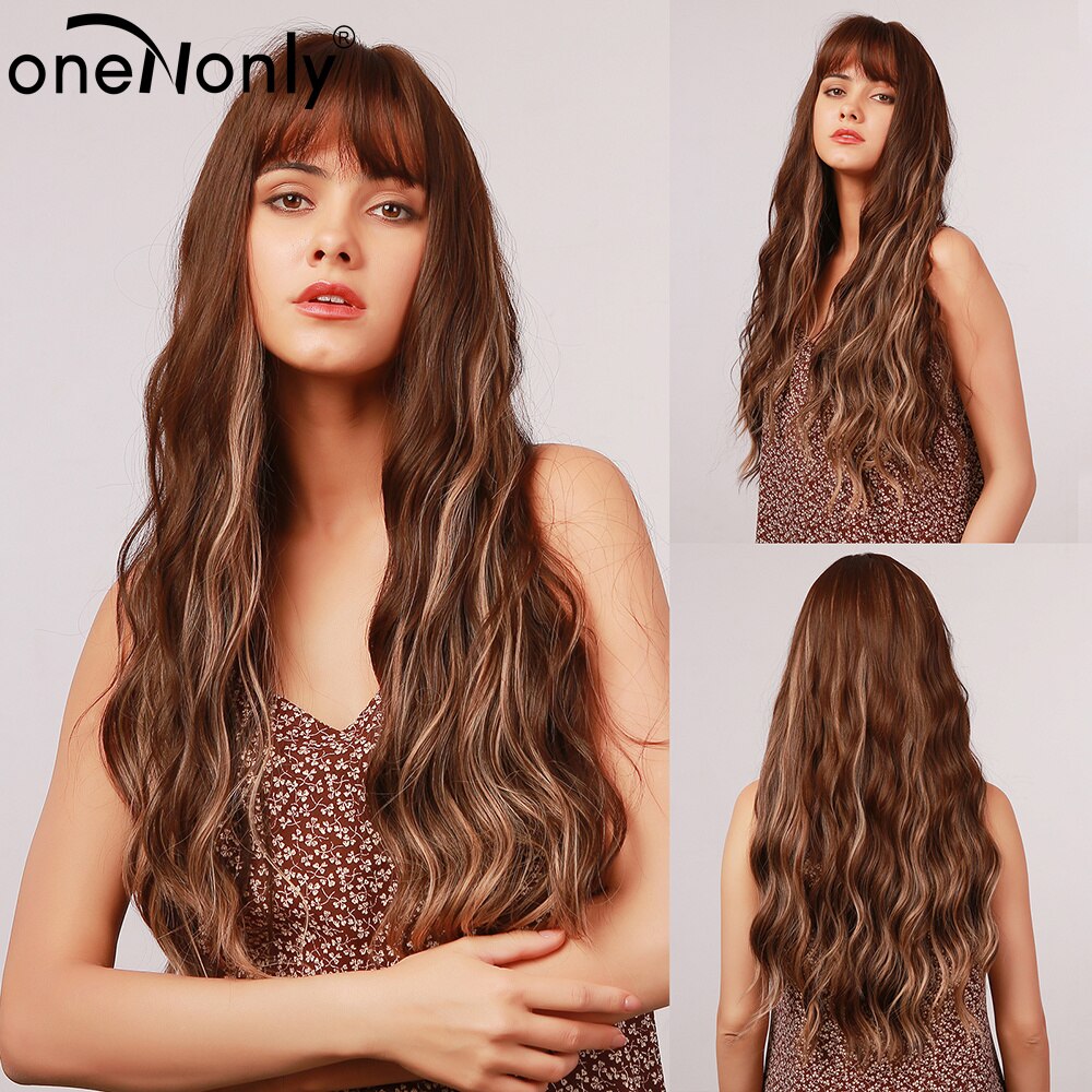 Orange Ginger Wig Female Long Wavy Women Wigs Natural Cosplay Lolita Daily Hair with Bangs Heat Resistant Fiber