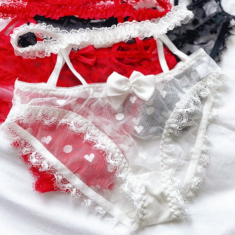 High Waist Amazing Mesh Panties Lace Sexy Underwear Women Transparent Hollow Out Lingerie Bow G Strings Intimates