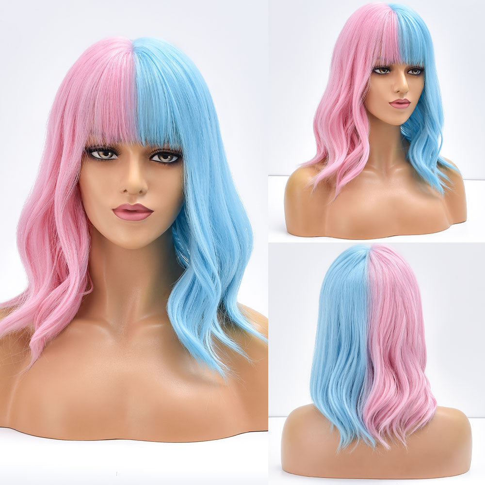Purple Ombre Short Bob Body Wave Synthetic Wigs For Women Cosplay Wig With Bangs White Synthet Natural Hair Lolita Pelucas