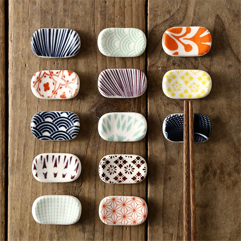 Nordic Style Underglaze Ceramic Tableware Japanese Restaurant Simple Oval Spoon Chopstick Holder Bracket Utensil