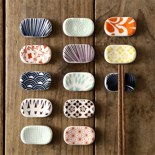 Nordic Style Underglaze Ceramic Tableware Japanese Restaurant Simple Oval Spoon Chopstick Holder Bracket Utensil