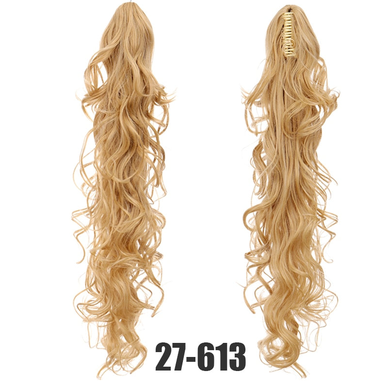 Synthetic 24inch Claw Clip Ponytail Extension Wavy Ponytail Long Straight Hair Ponytail Extension Clip Type Woman Wig
