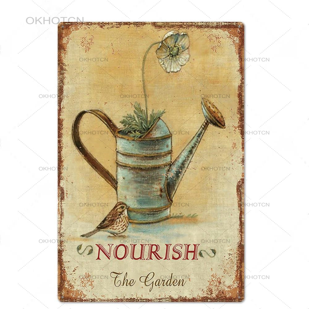 Garden Rules Metal Sign Vintage Metal Plaque Plates Decor For Pub Bar Home Wall Decor Tin Signs Flower Poster