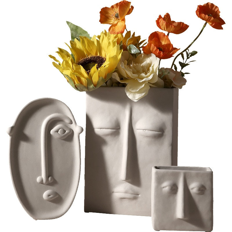 Nordic Home Decor Ceramic Vase for Flowers Human Face Design Decoration Home Vase luxury Pot For Dried Flower white vase