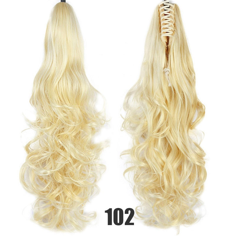 Synthetic 24inch Claw Clip Ponytail Extension Wavy Ponytail Long Straight Hair Ponytail Extension Clip Type Woman Wig