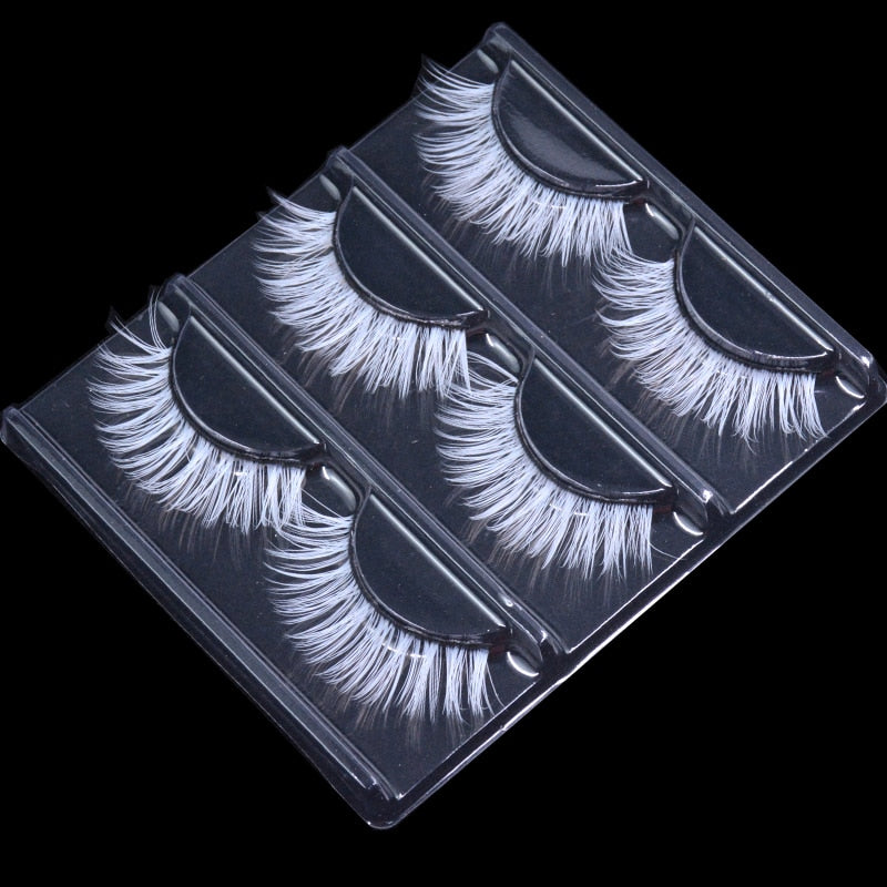 3 Pairs/Lot Fluffy Lace White Eyelashe Natural Colored Artificial Vegan Silk Eye Lashes for Doll Cosplay Party