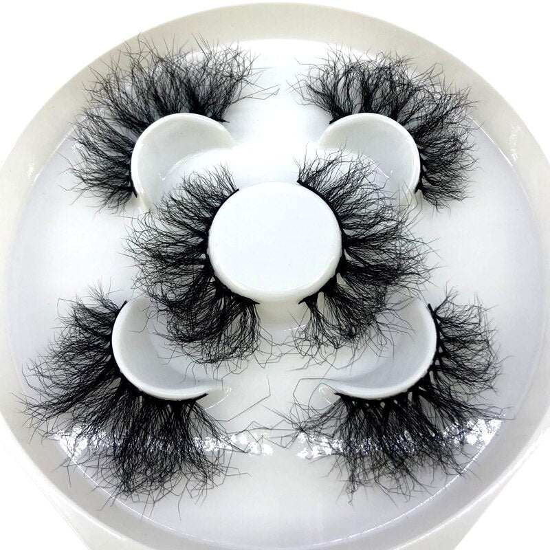 Reusable mink eyelashes 25mm lashes fluffy messy 3D mink lashes 3 pairs natural Long Thick false eyelashes extension