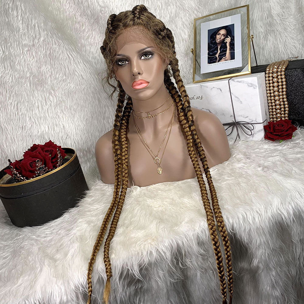 Braided Lace Front Wig African Glueless Box Braids Wig Women Tresse Cornrow Synthetic Lace Braided Wig