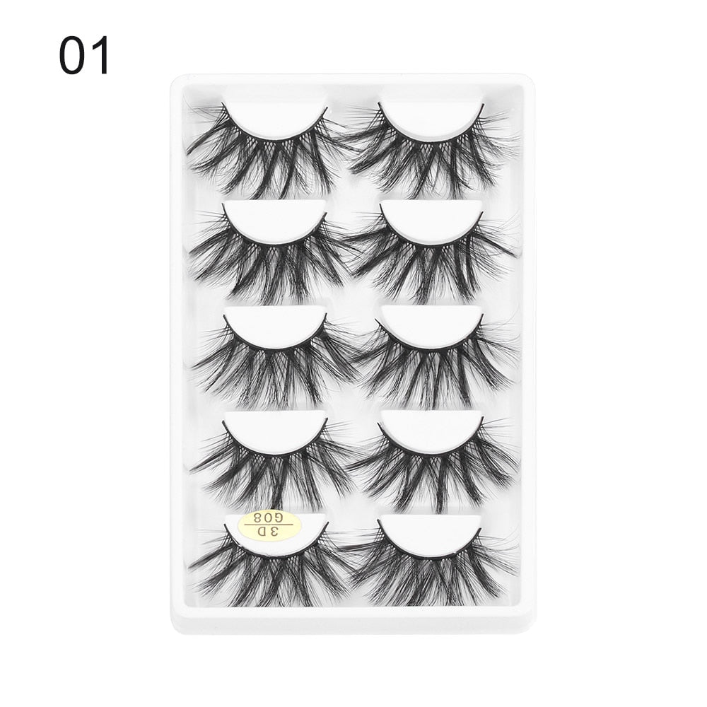 5 Pairs 3D Faux Mink Hair False Eyelashes Wispies Fluffies Drama Natural Long Soft Handmade Cruelty-free Black Lashes