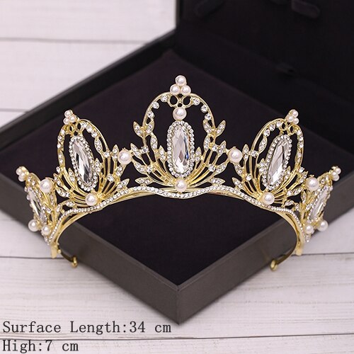 Bridal Crown Golden Wedding Hair Accessories Crystal Rhinestone Bride Wedding Tiaras and Crowns Headpiece Diadema Hair Ornament