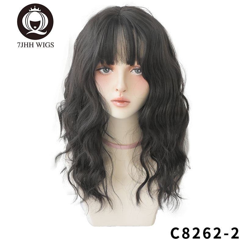 Blue Deep Wave Wig With Bangs Long Omber Brown Hair Layered Heat Resistant Cosplay Party Synthetic Wig