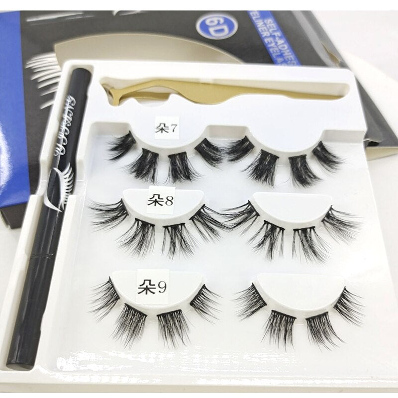 3 pair eyelashes set No glue Easy to wear Natural 3D Eye Lashes Set Self-adhesive Eyelash Extension
