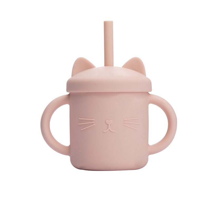 1PCS Baby Feeding Cups Silicone Drinkware Cute Cartoon Cat Sippy Cup For Toddlers Kids Sippy Cup Lids Solid With Handle Drinker