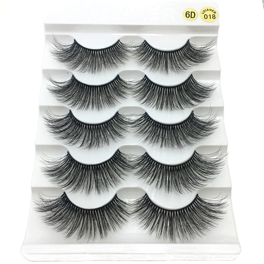 5 Pairs 3D Faux Mink Hair False Eyelashes Wispies Fluffies Drama Natural Long Soft Handmade Cruelty-free Black Lashes