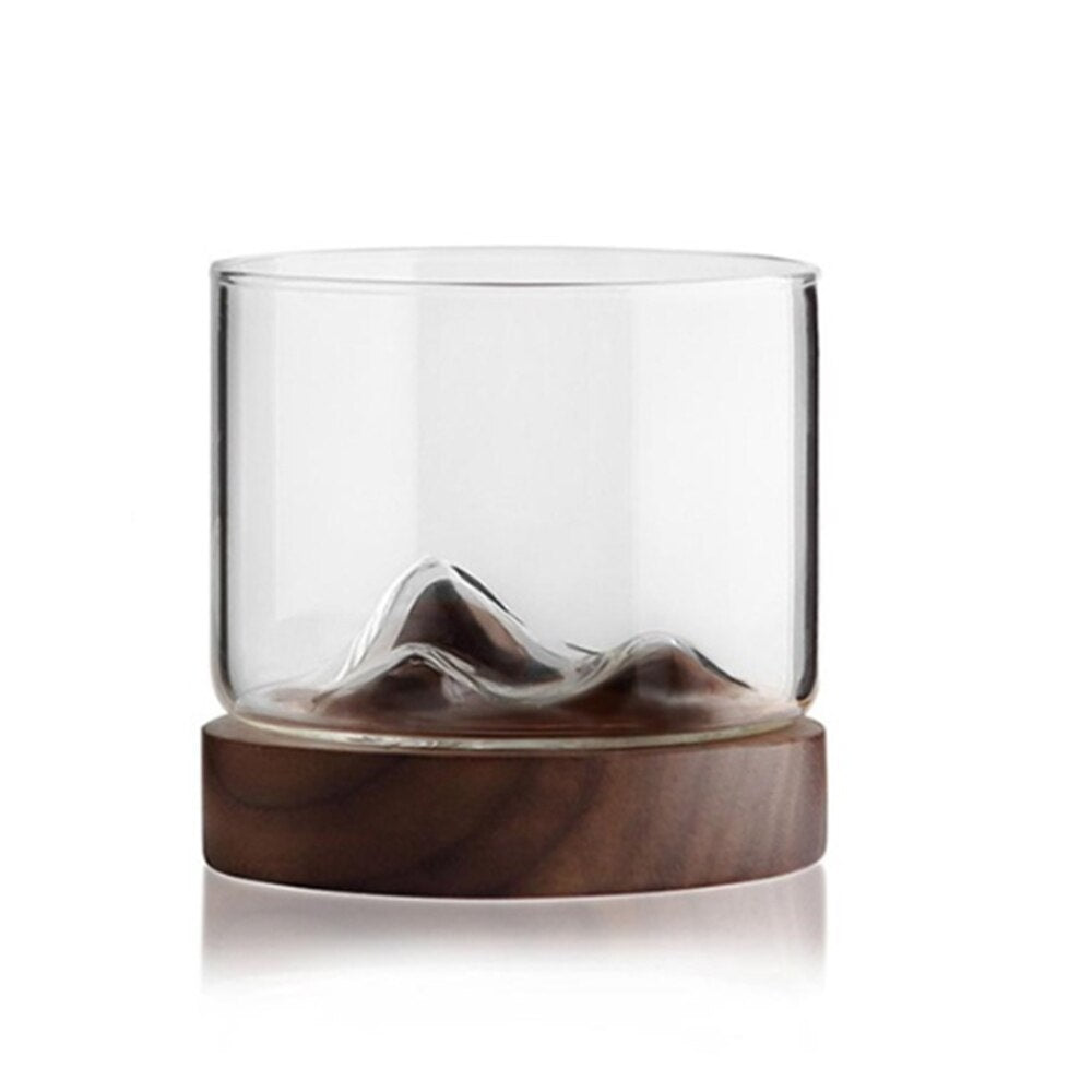 5oz Mountain Wine Glass mug with Wooden chinese tea mug Bottom Whiskey Glasses Japanese Household Tea Cup wood mug