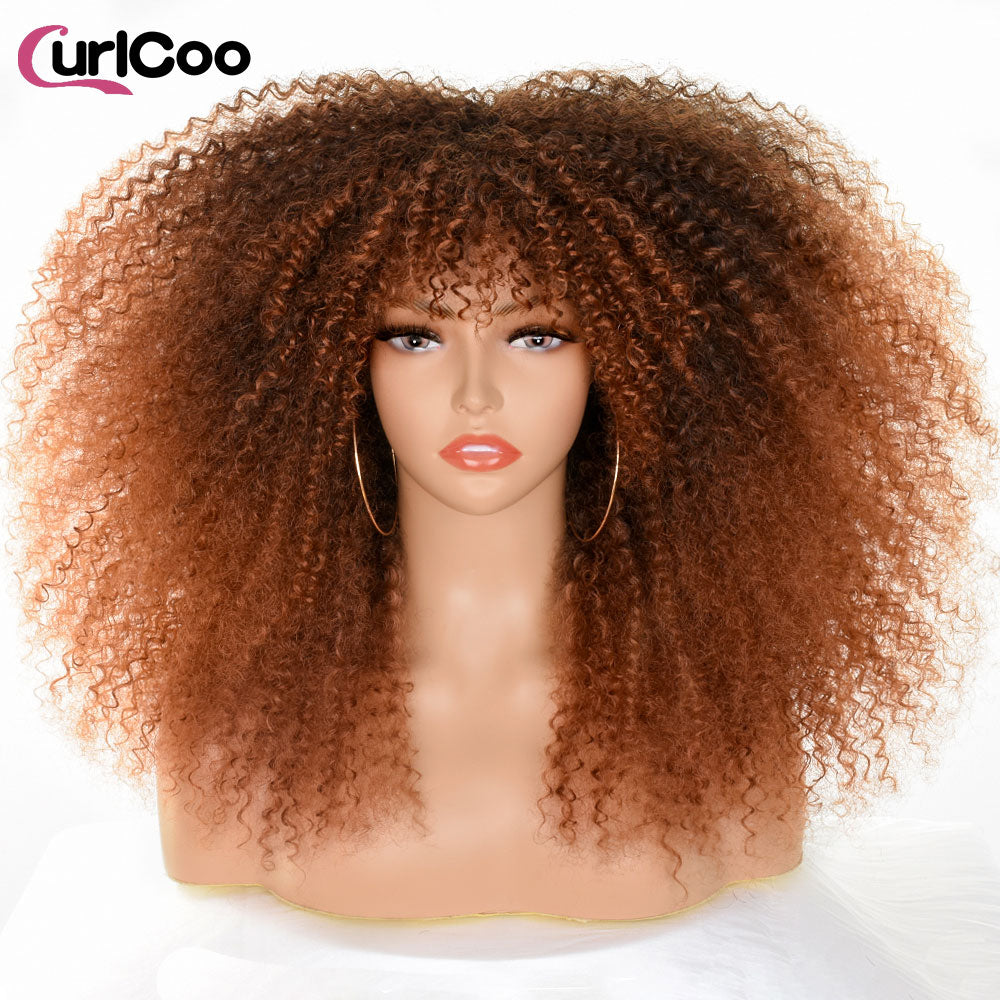 Short Hair Afro Kinky Curly Wig With Bangs For Women Synthetic Ombre Glueless Blonde Red Cosplay Highlight Wigs