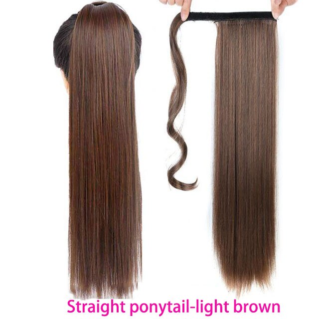 Synthetic Long Straight Wrap Around Clip In Ponytail Hair Extension Heat Resistant Hair Wig