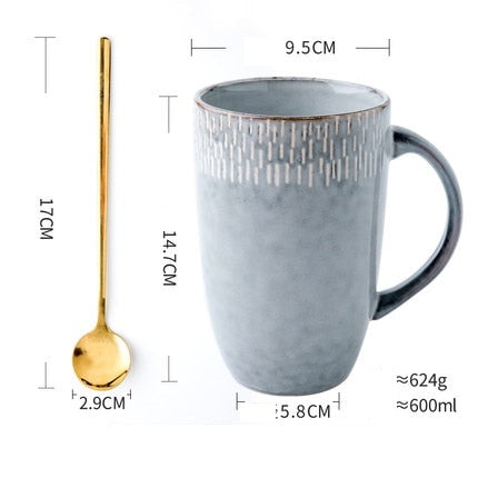 600ml Europe Retro Ceramic Mug With Spoon Coffee Tea Drink Drinkware