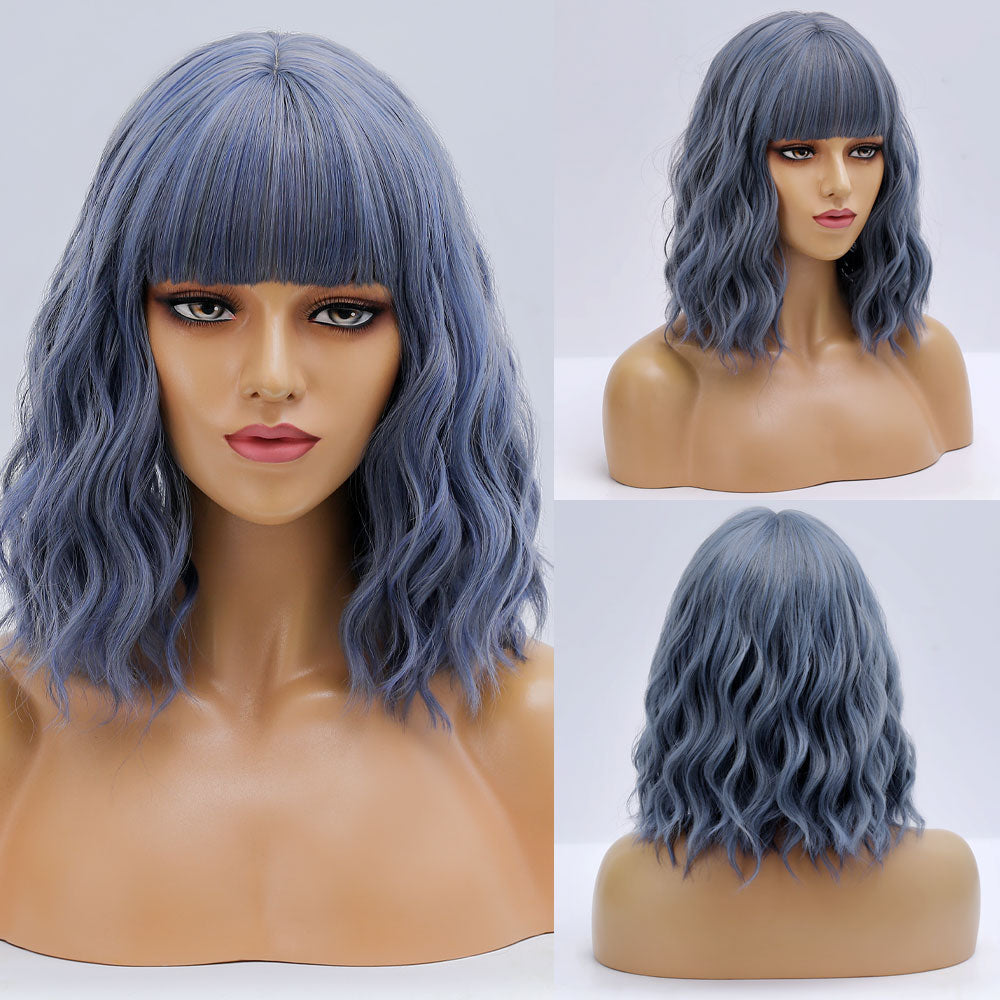 Purple Ombre Short Bob Body Wave Synthetic Wigs For Women Cosplay Wig With Bangs White Synthet Natural Hair Lolita Pelucas