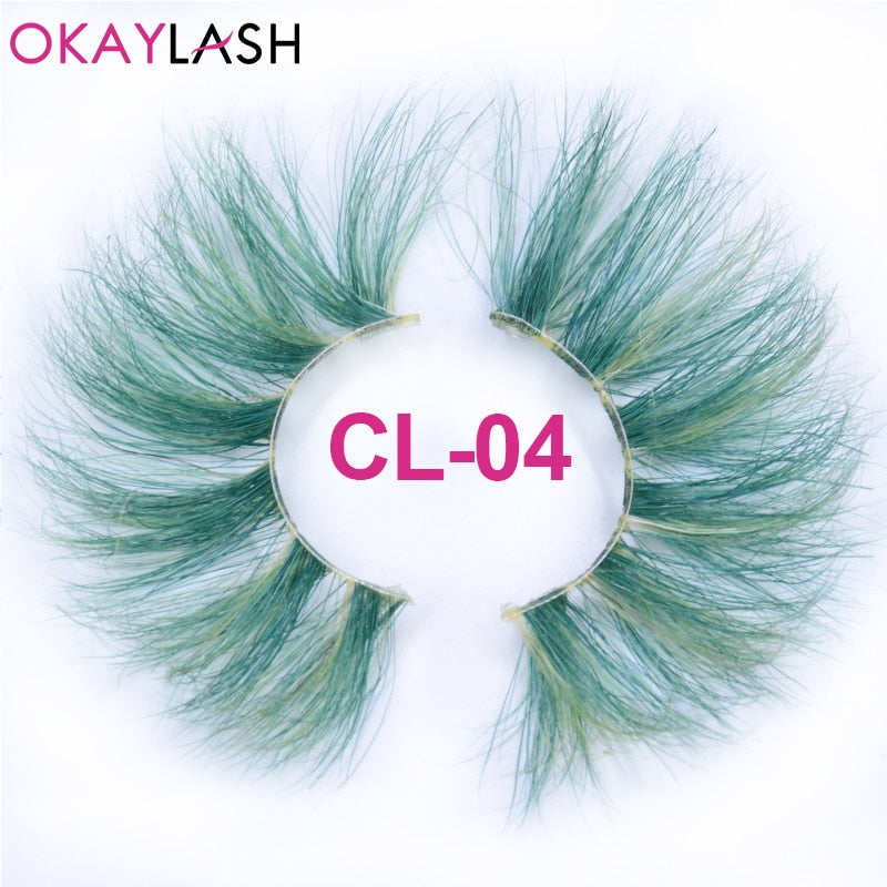 25mm Long Purple and Pink Color Real Mink Cosmetic Fake Colored Eyelash Party Cosplay Halloween Makeup Strip Eye lashes